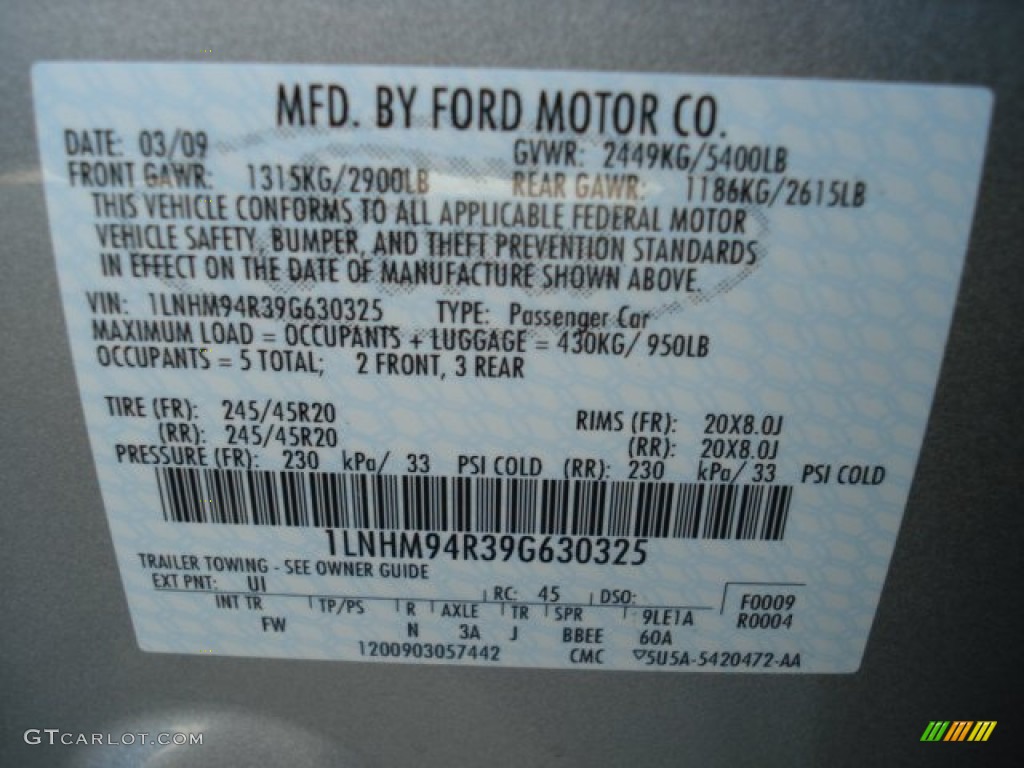 2009 MKS Color Code UI for Brilliant Silver Metallic Photo #61358717
