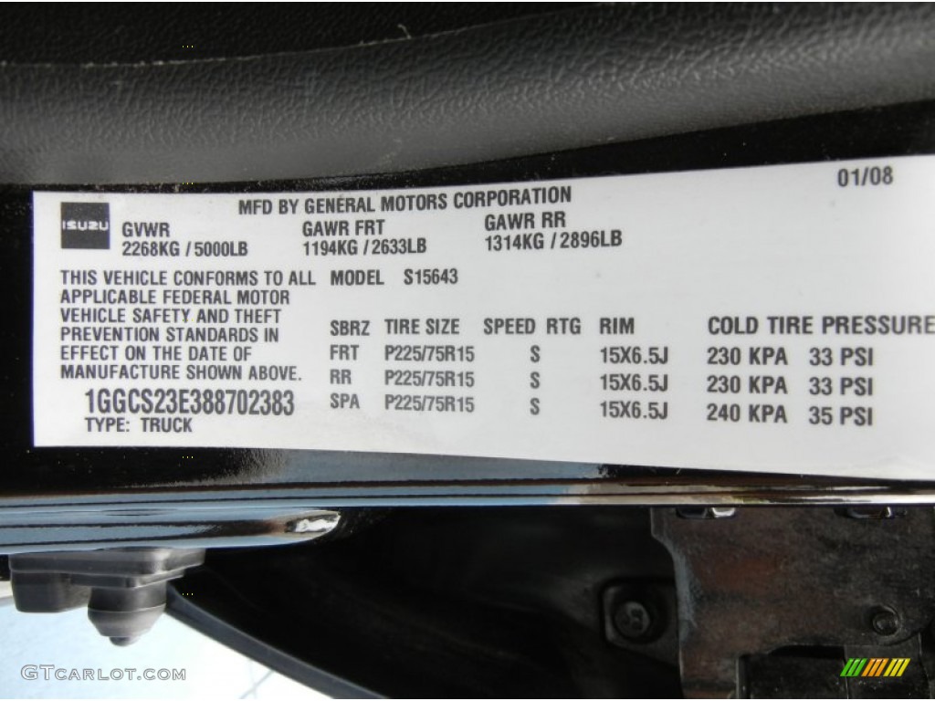 2008 Isuzu i-Series Truck i-370 LS Extended Cab Info Tag Photos