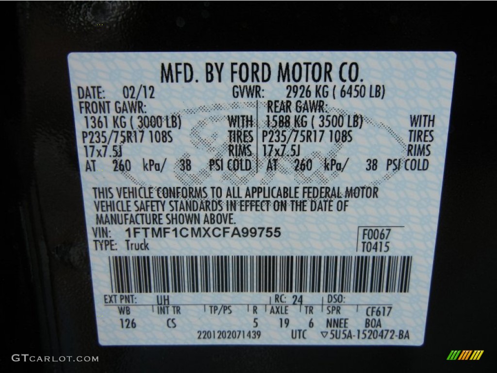 2012 F150 Color Code UH for Tuxedo Black Metallic Photo #61365021