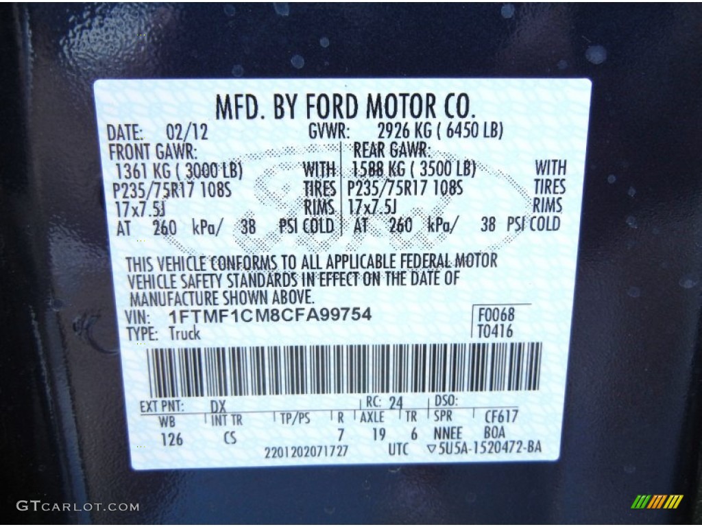 2012 F150 Color Code DX for Dark Blue Pearl Metallic Photo #61365342