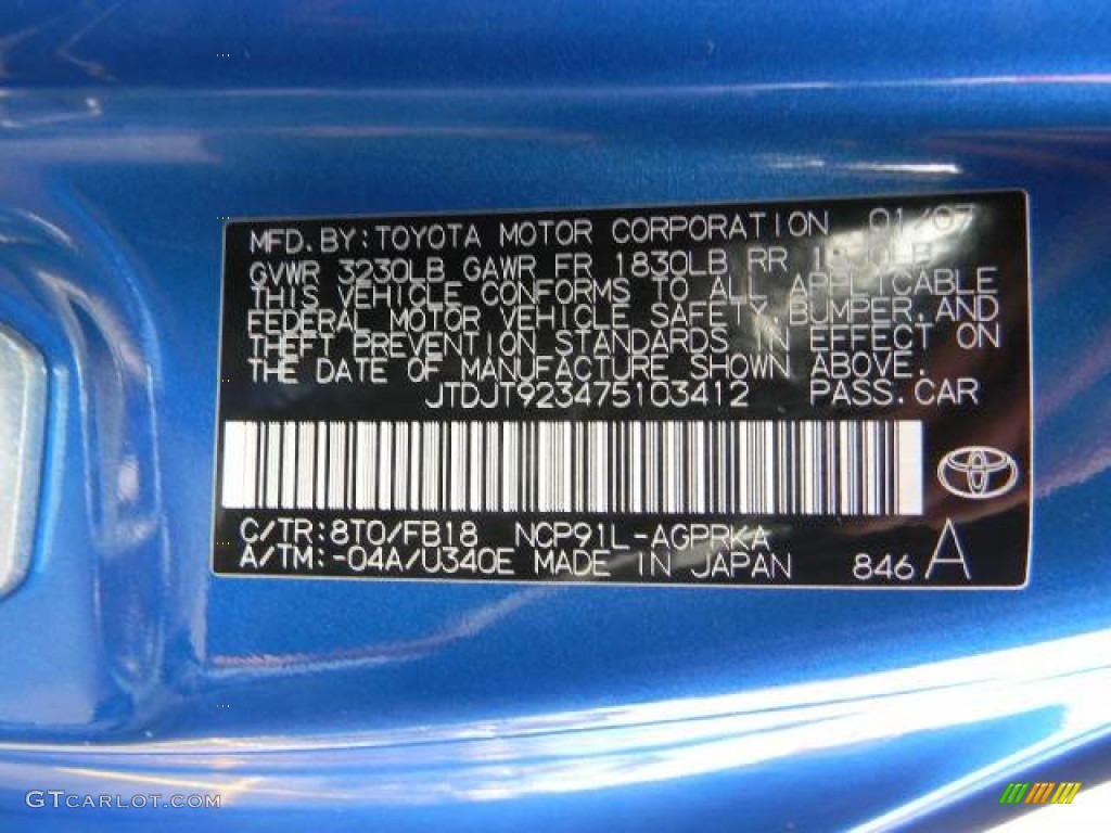 2007 Yaris Color Code 8T0 for Blazing Blue Metallic Photo #61367124