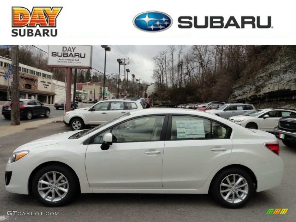 2012 Impreza 2.0i Premium 4 Door - Satin White Pearl / Ivory photo #1