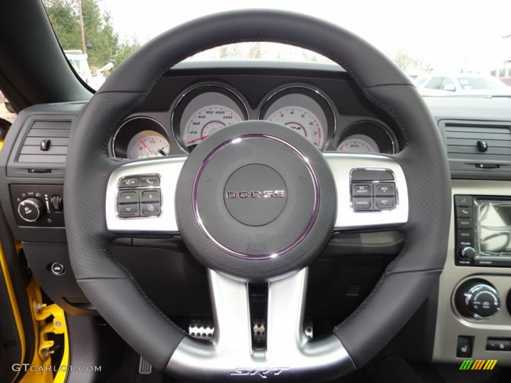 2012 Dodge Challenger SRT8 Yellow Jacket Dark Slate Gray Steering Wheel Photo #61393633