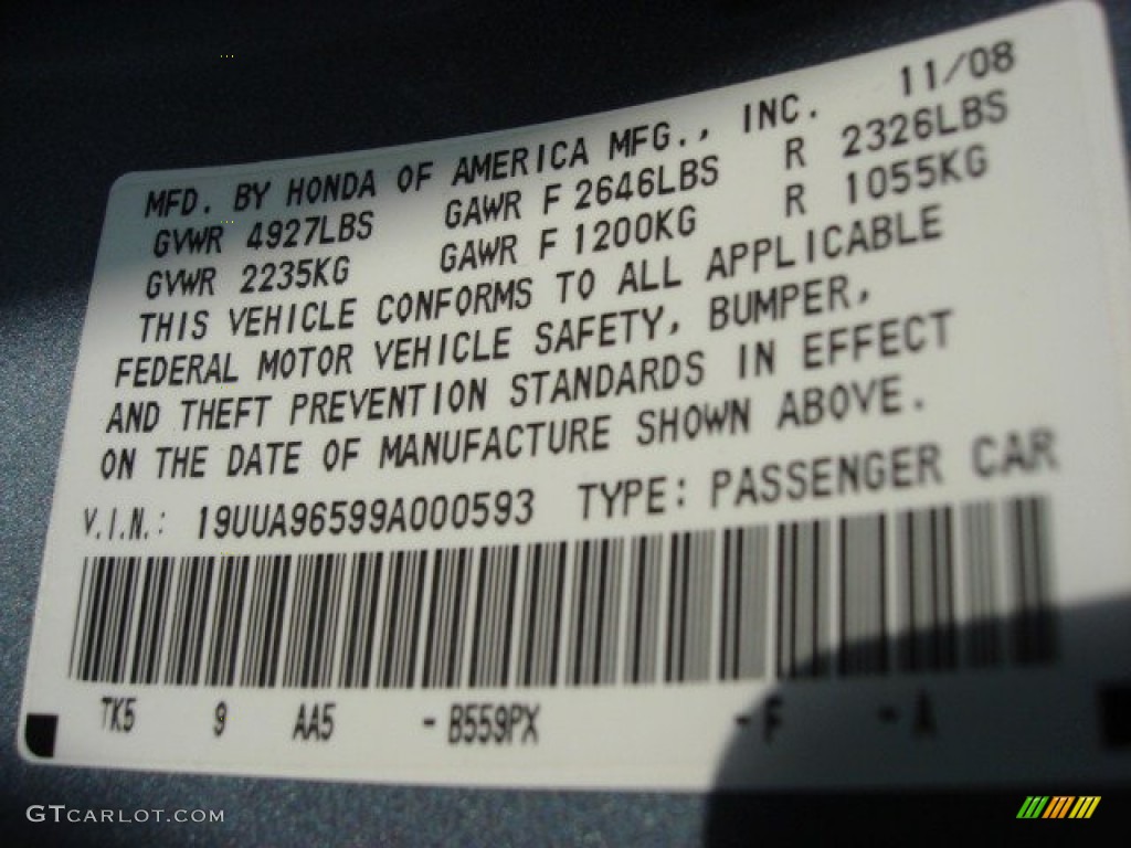 2009 TL Color Code B559PX for Borealis Blue Pearl Photo #61394281