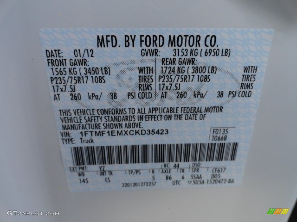 2012 F150 Color Code YZ for Oxford White Photo #61403389