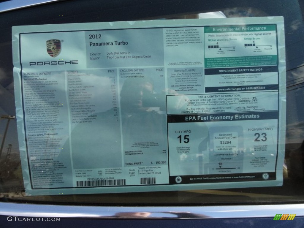 2012 Porsche Panamera Turbo Window Sticker Photo #61413562