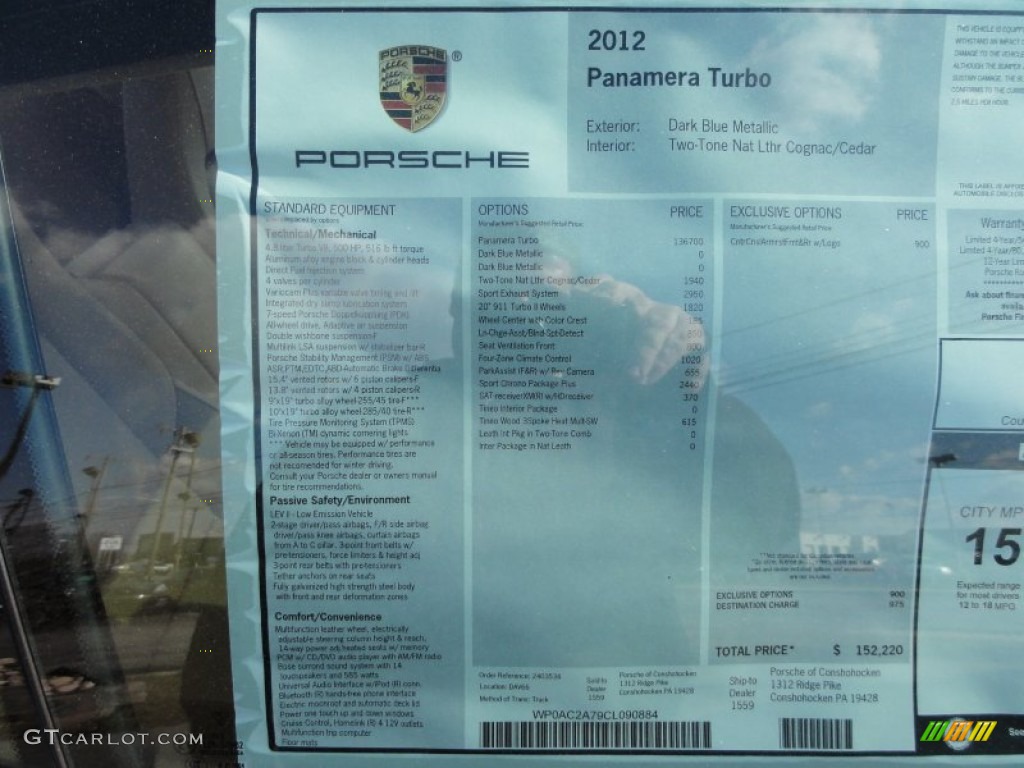 2012 Porsche Panamera Turbo Window Sticker Photo #61413574