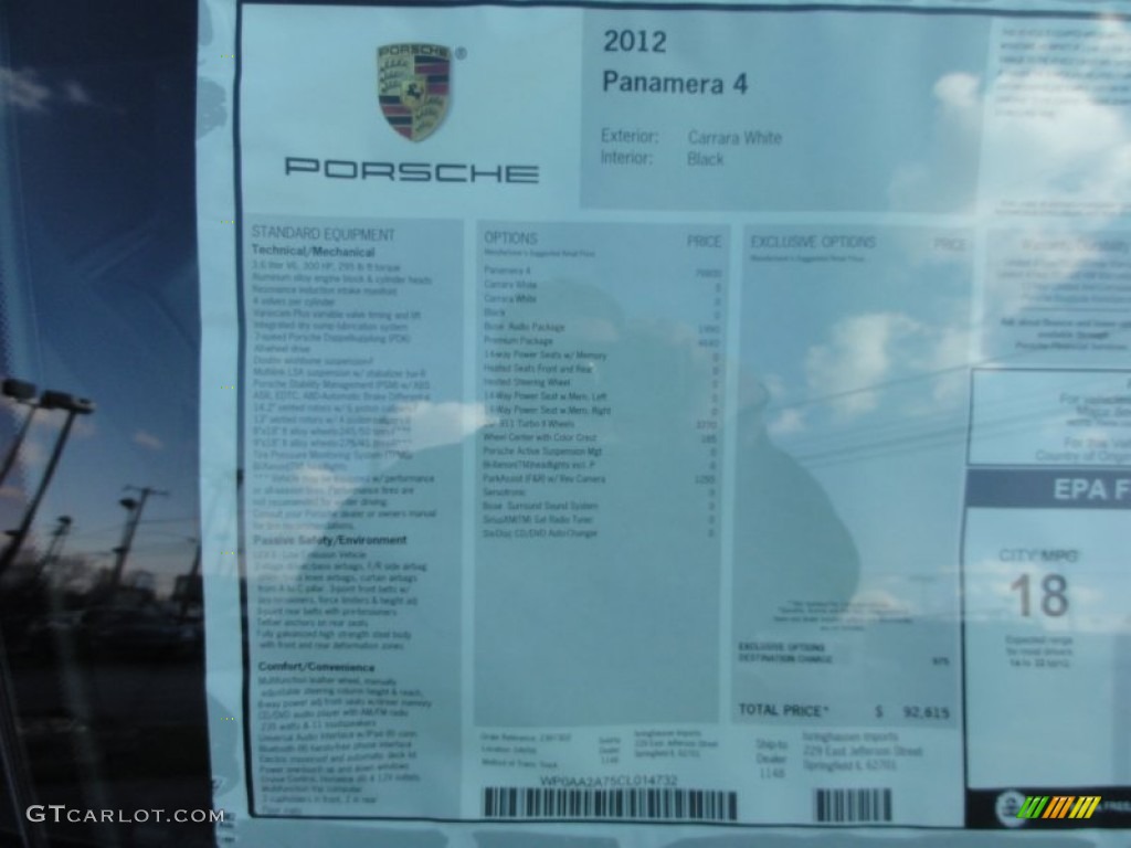 2012 Porsche Panamera 4 Window Sticker Photo #61414360