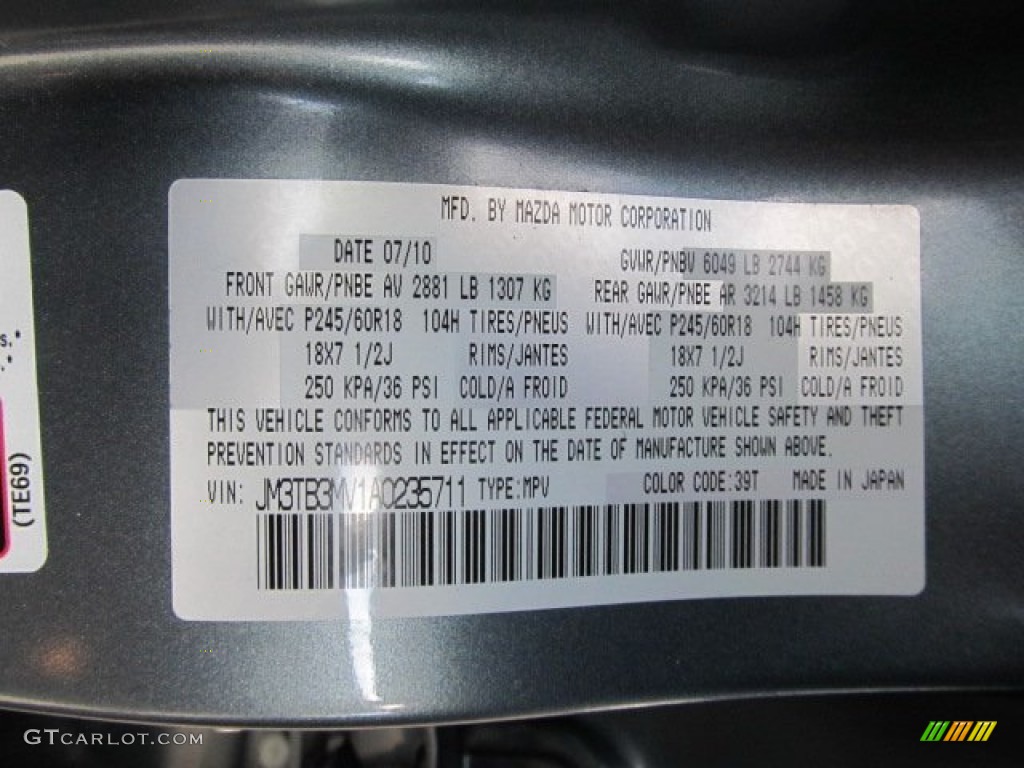 2010 CX-9 Color Code 39T for Dolphin Gray Mica Photo #61421967