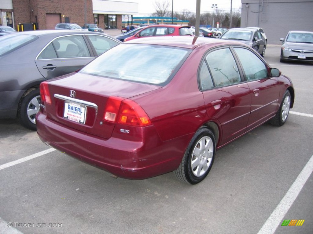 2002 Civic EX Sedan - Radiant Ruby Red Pearl / Gray photo #3