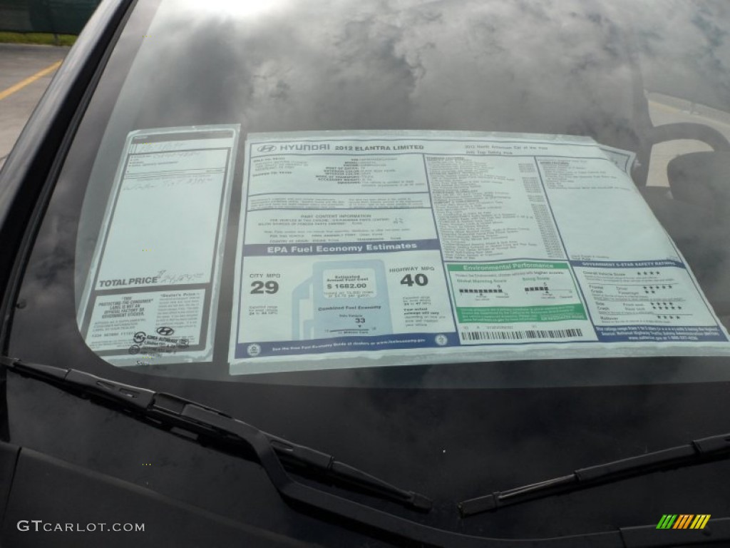 2012 Elantra Limited - Black Noir Pearl / Gray photo #37