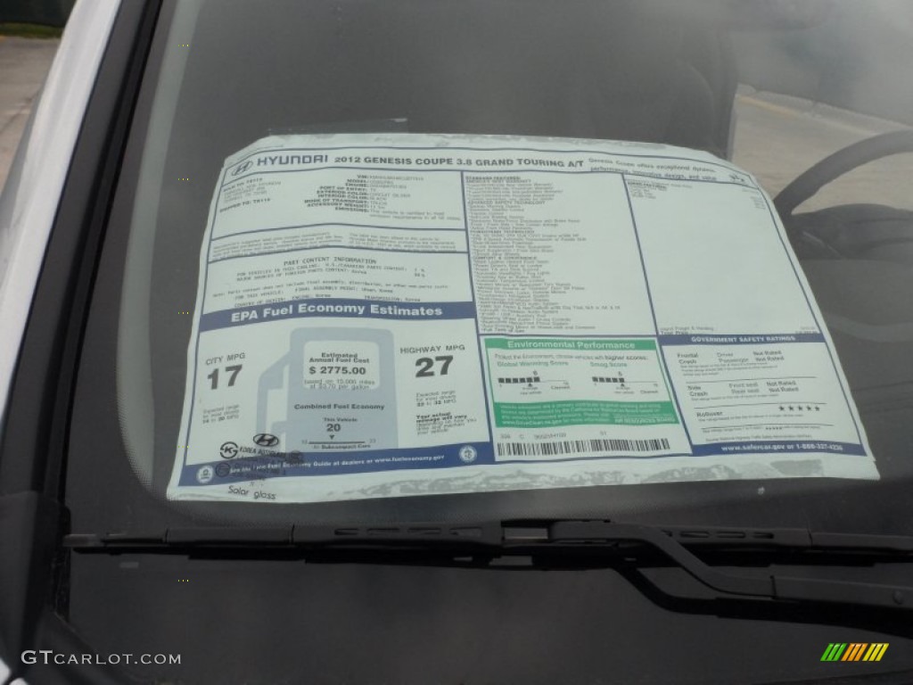 2012 Hyundai Genesis Coupe 3.8 Grand Touring Window Sticker Photo #61426132