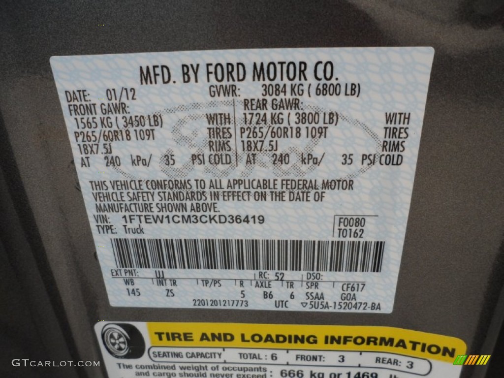 2012 F150 Color Code UJ for Sterling Gray Metallic Photo #61427680
