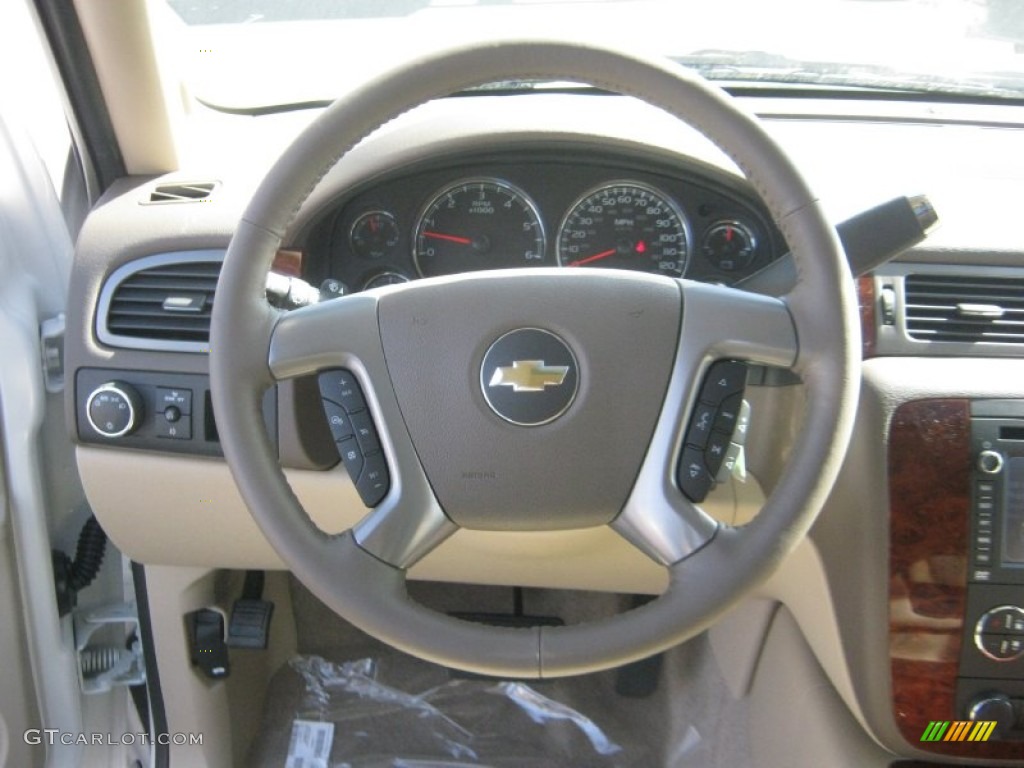 2012 Chevrolet Suburban LTZ Light Cashmere/Dark Cashmere Steering Wheel Photo #61433760