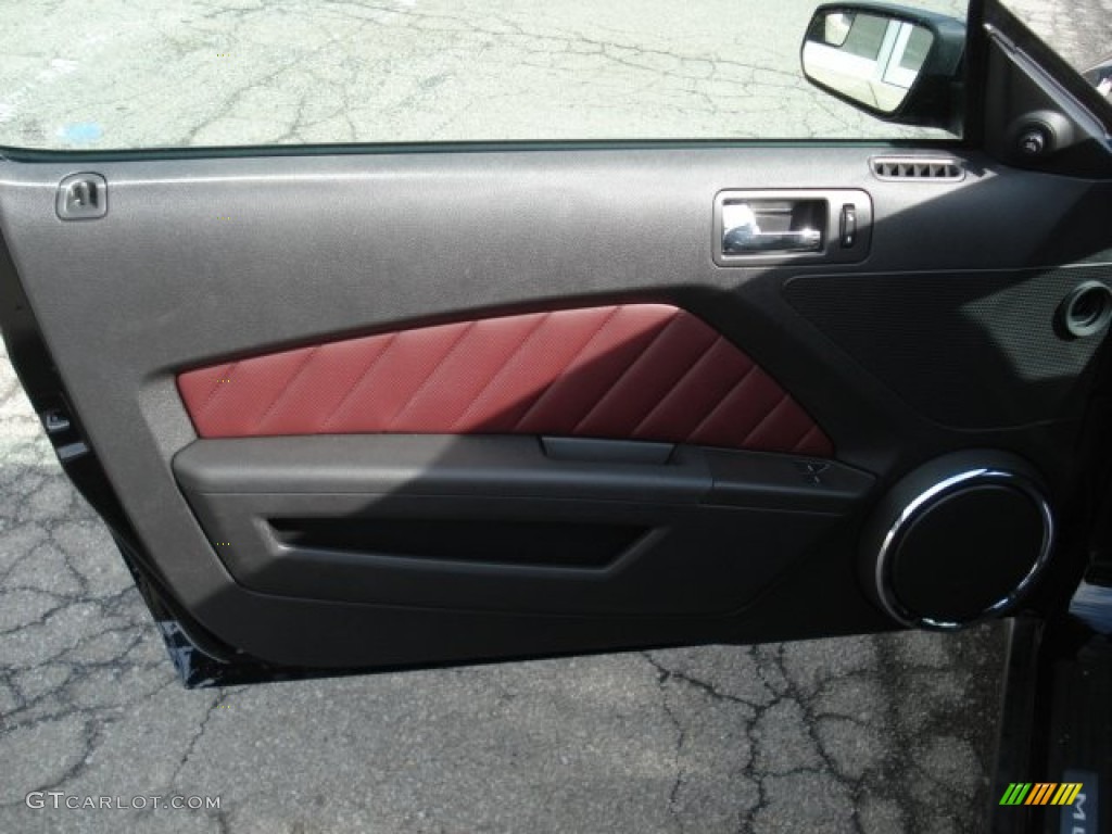 2012 Ford Mustang GT Premium Coupe Lava Red/Charcoal Black Door Panel Photo #61437813