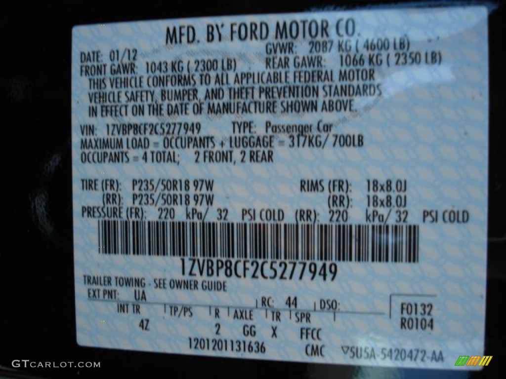 2012 Mustang Color Code UA for Black Photo #61437843