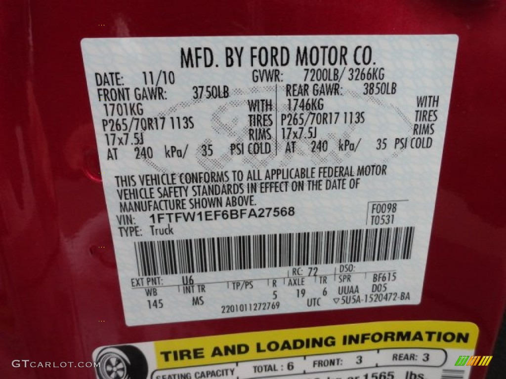 2011 F150 Color Code U6 for Red Candy Metallic Photo #61443564