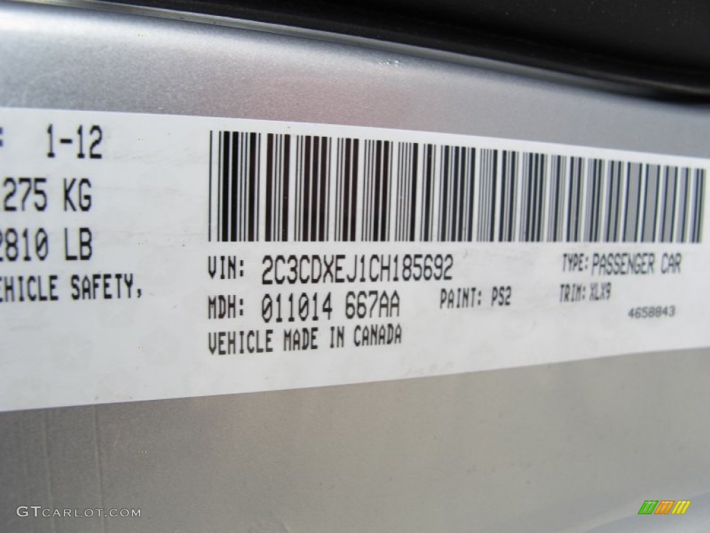 2012 Charger Color Code PS2 for Bright Silver Metallic Photo #61446237