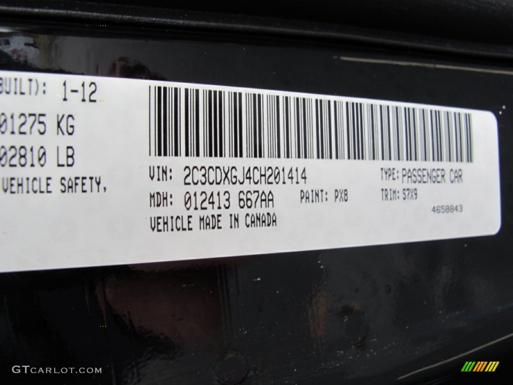 2012 Charger Color Code PX8 for Pitch Black Photo #61446531