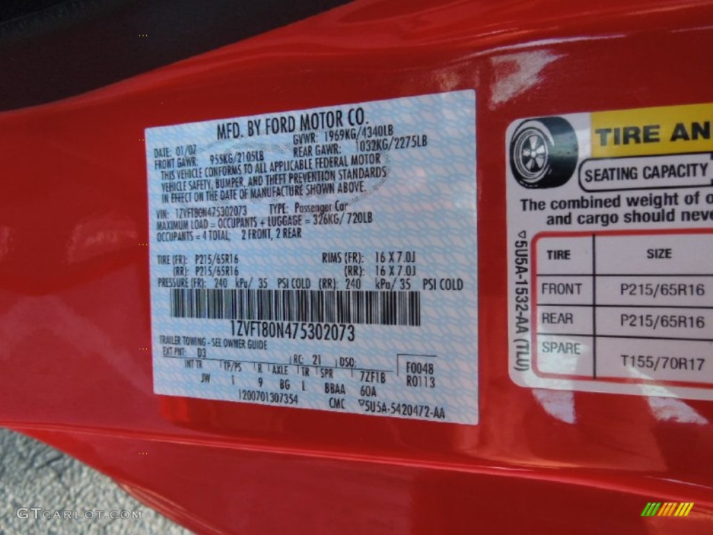 2007 Mustang Color Code D3 for Torch Red Photo #61447737