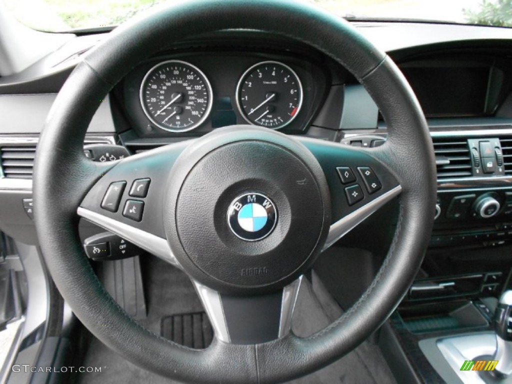 2008 BMW 5 Series 535i Sedan Black Steering Wheel Photo #61466031
