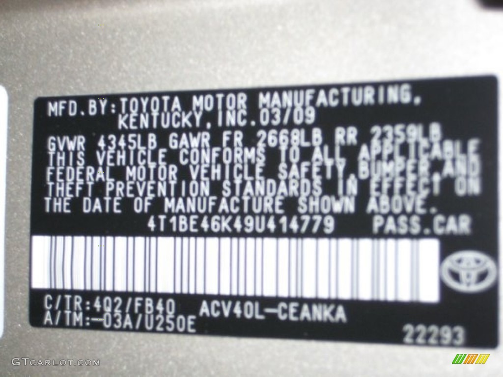 2009 Toyota Camry LE 4Q2 Photo #61466091