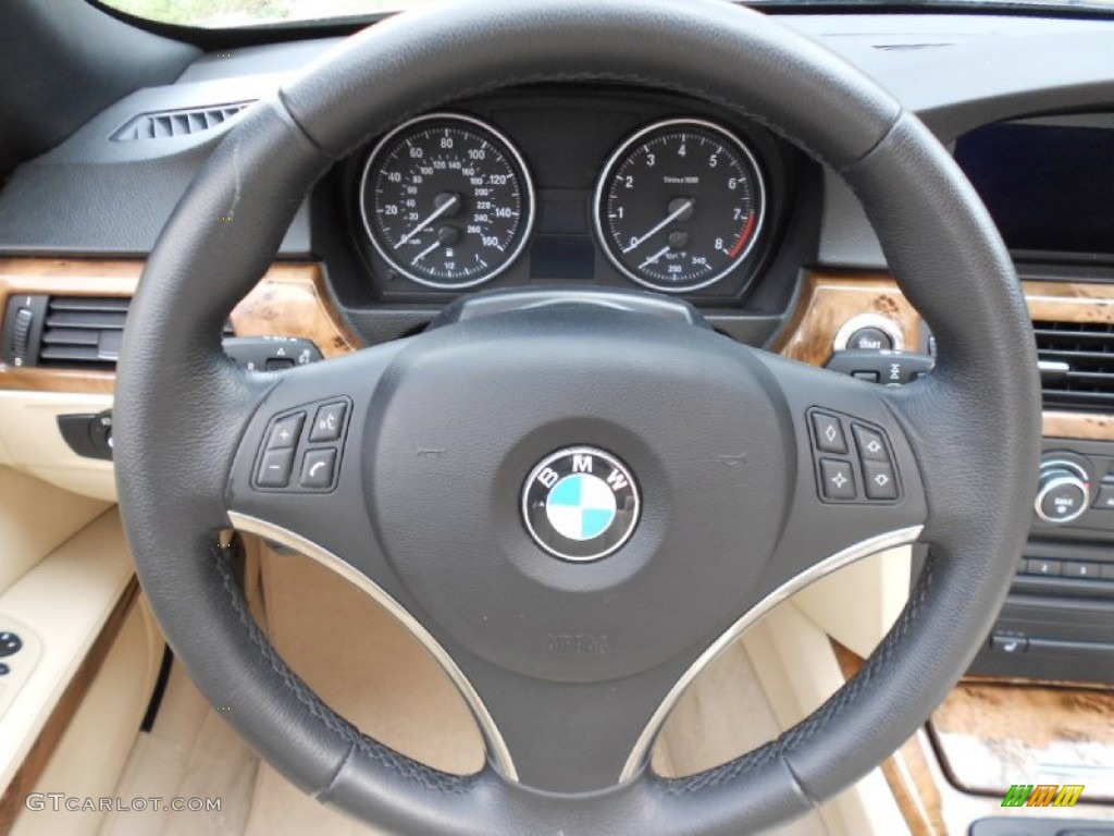 2007 BMW 3 Series 328i Convertible Cream Beige Steering Wheel Photo #61466206