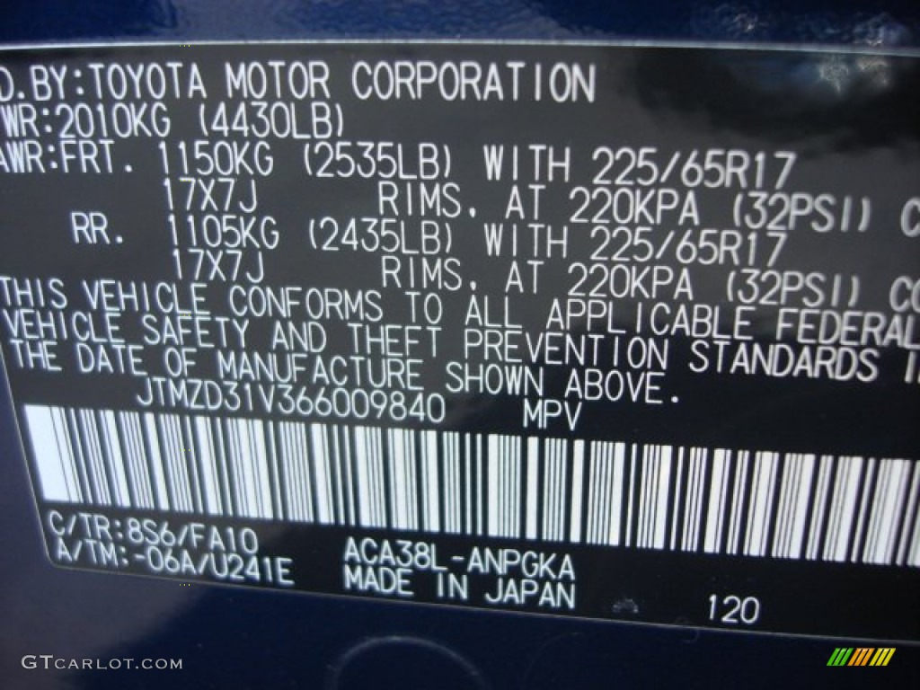 2006 RAV4 Color Code 8S6 for Nautical Blue Metallic Photo #61468525