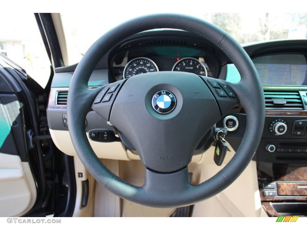 2009 BMW 5 Series 528xi Sedan Cream Beige Steering Wheel Photo #61477023