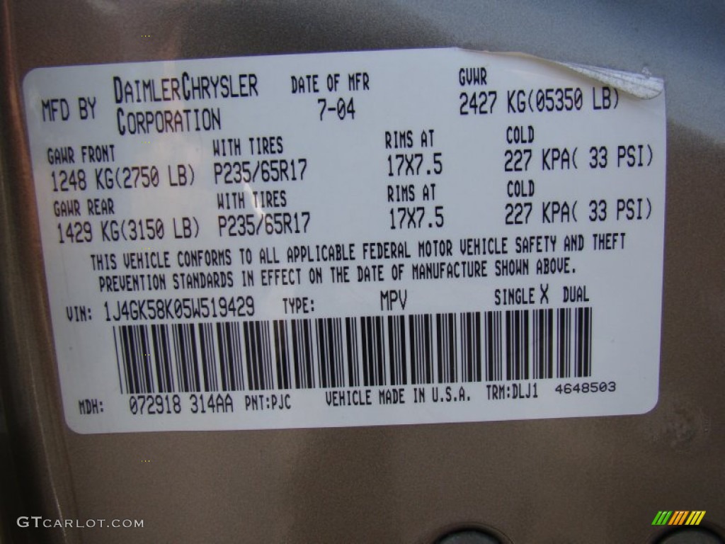 2005 Liberty Color Code PJC for Light Khaki Metallic Photo #61485979