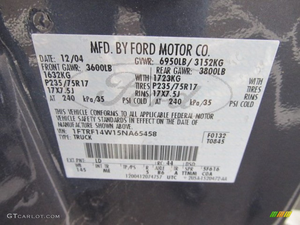 2005 Ford F150 XLT Regular Cab 4x4 Color Code Photos