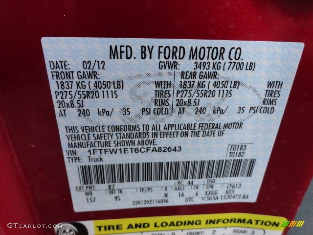 2012 F150 Color Code RZ for Red Candy Metallic Photo #61508934