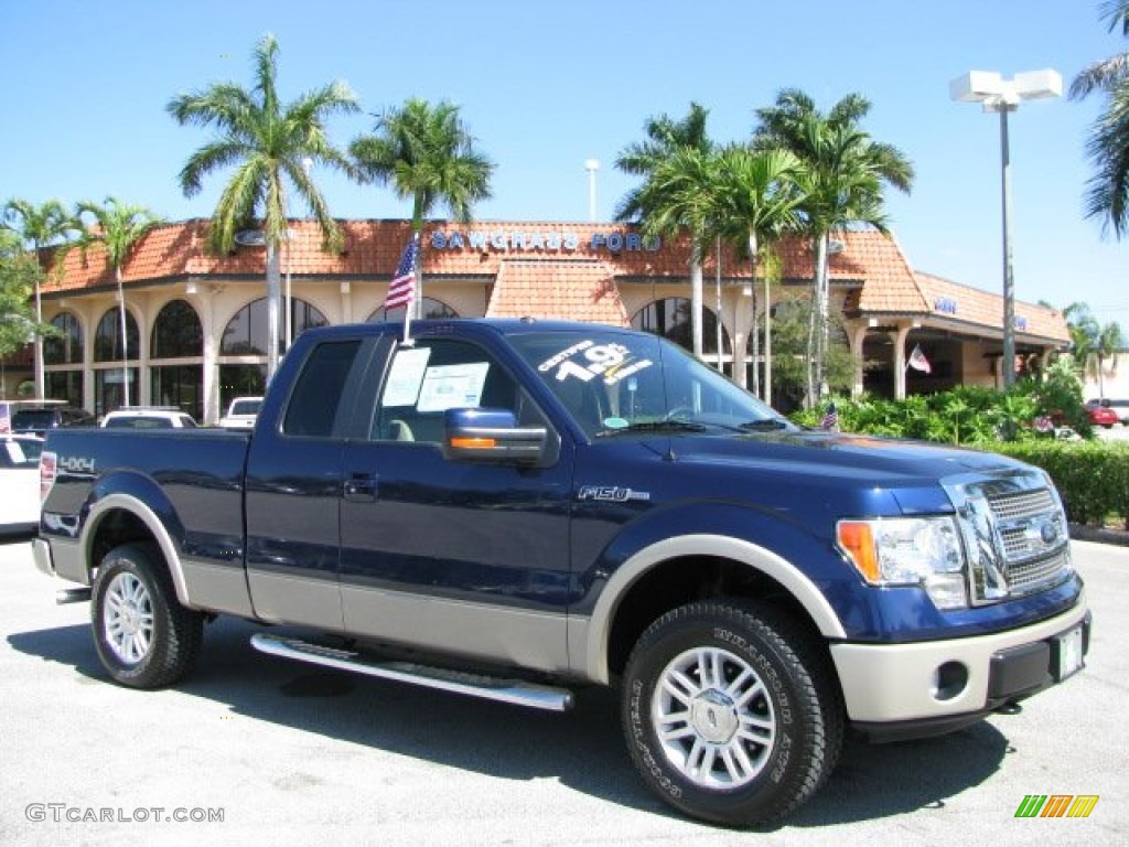 2009 F150 Lariat SuperCab 4x4 - Dark Blue Pearl Metallic / Camel/Tan photo #1