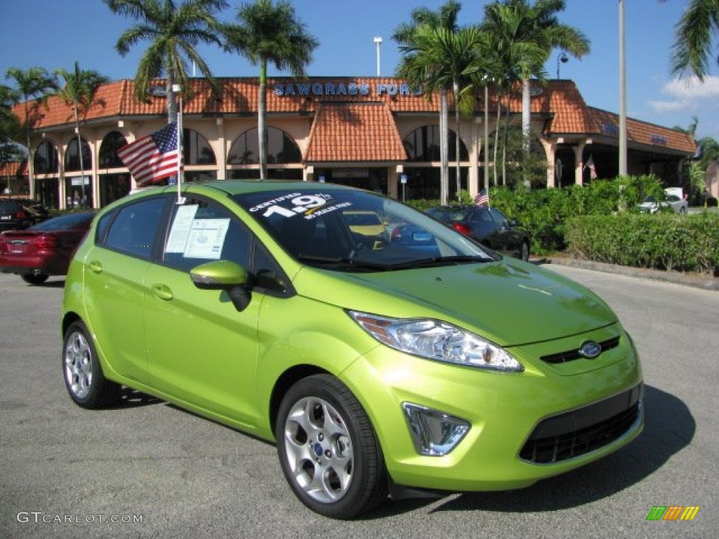 2011 Fiesta SES Hatchback - Lime Squeeze Metallic / Charcoal Black/Blue Cloth photo #1