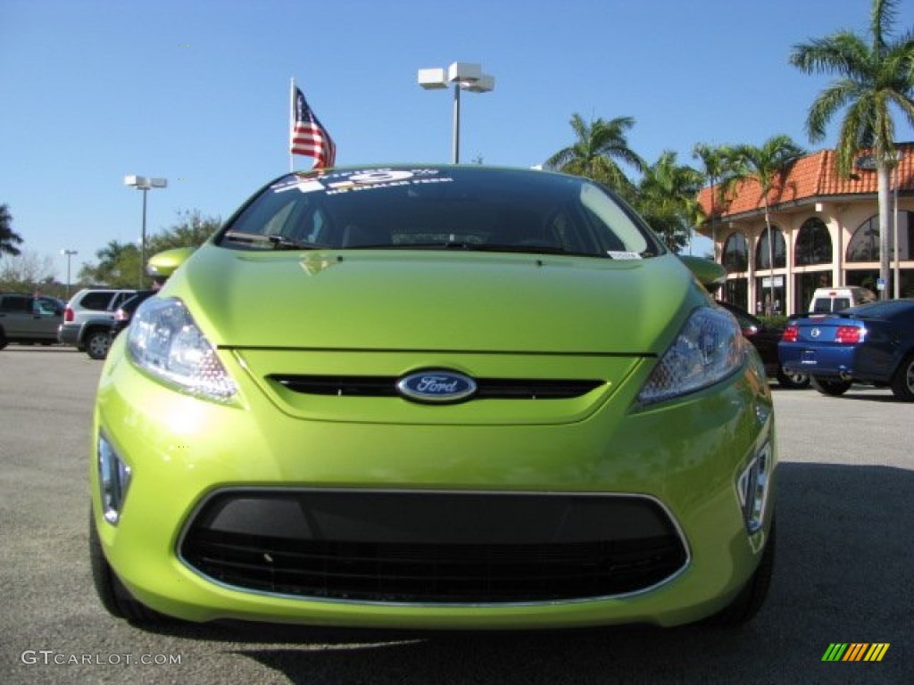 2011 Fiesta SES Hatchback - Lime Squeeze Metallic / Charcoal Black/Blue Cloth photo #15