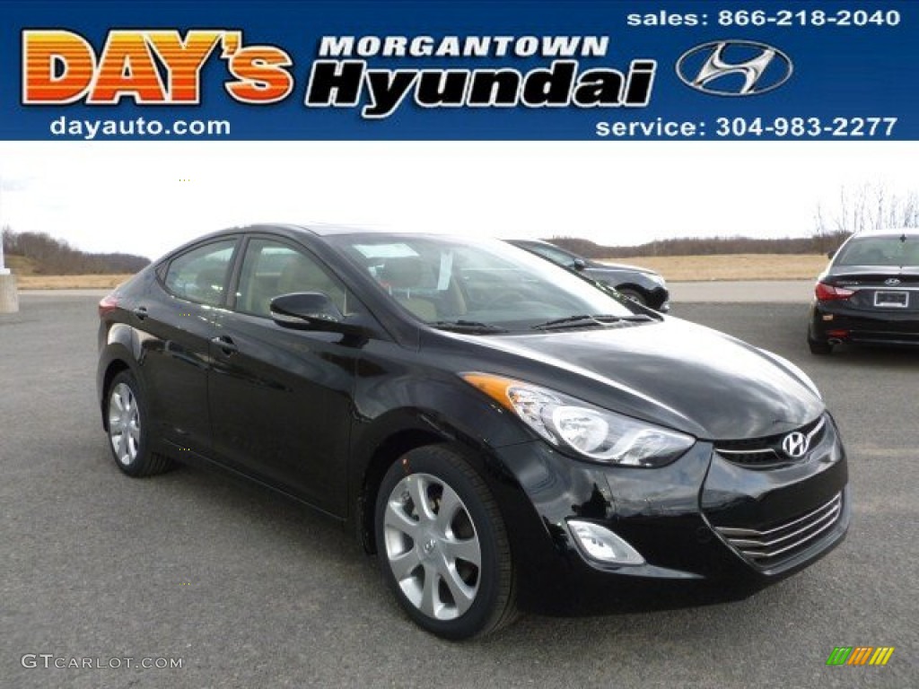 2012 Elantra Limited - Black Noir Pearl / Beige photo #1