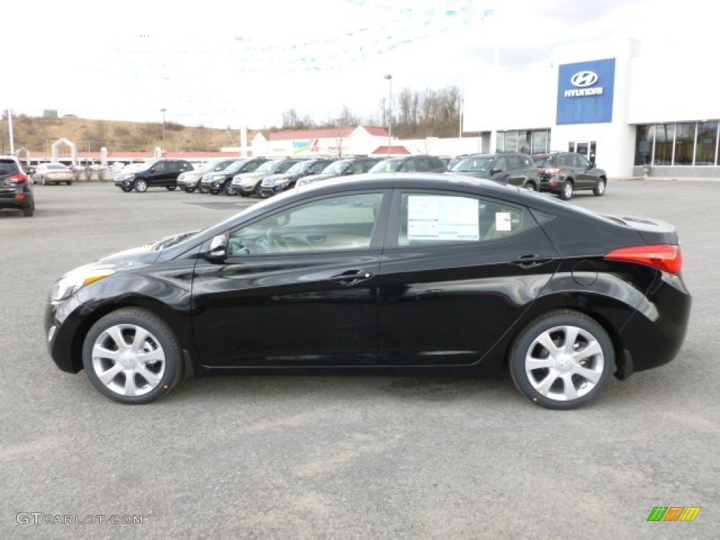 2012 Elantra Limited - Black Noir Pearl / Beige photo #4