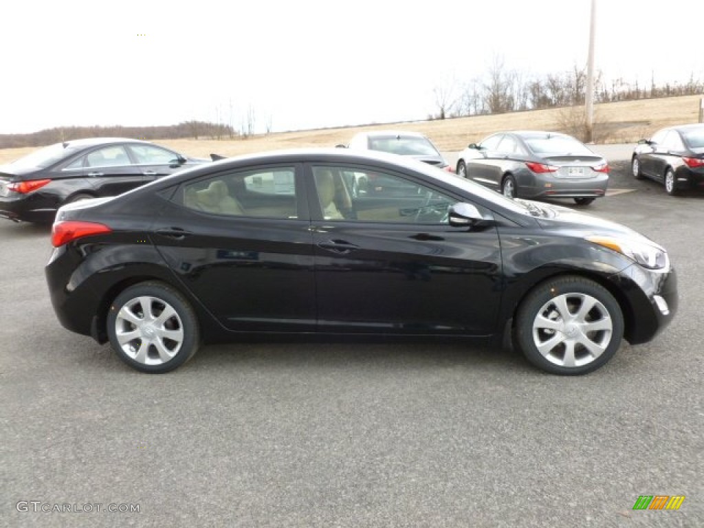 2012 Elantra Limited - Black Noir Pearl / Beige photo #8