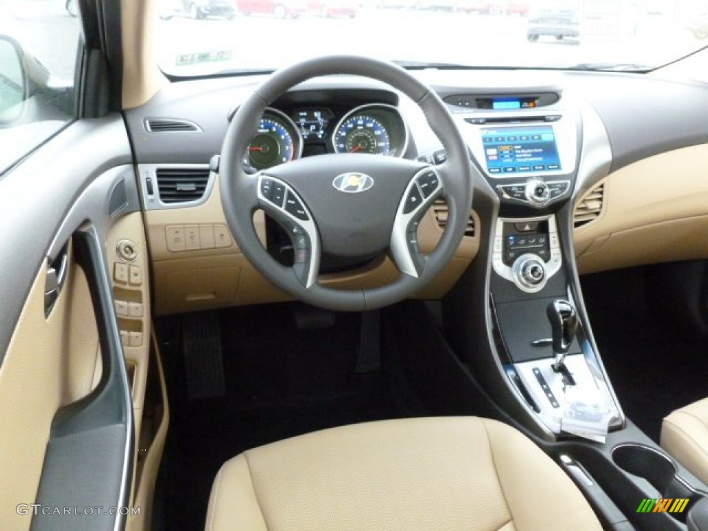 2012 Elantra Limited - Black Noir Pearl / Beige photo #14