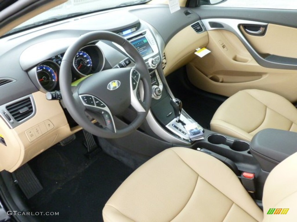 2012 Elantra Limited - Black Noir Pearl / Beige photo #16