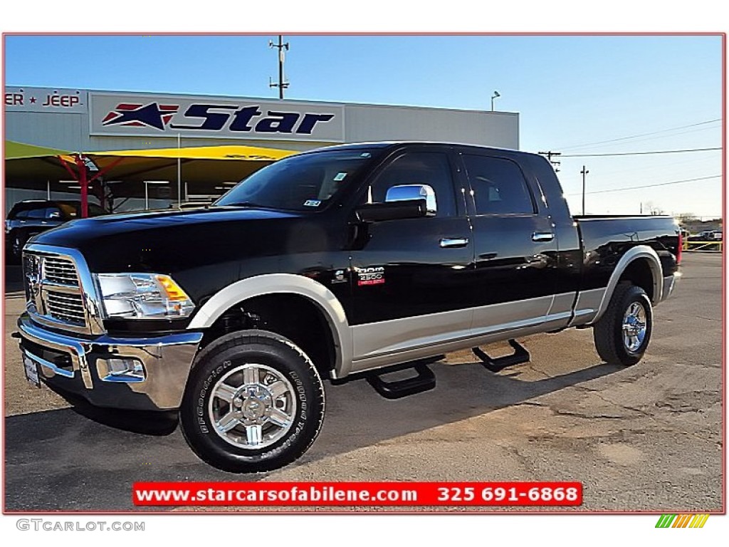 2010 Ram 2500 Laramie Mega Cab 4x4 - Brilliant Black Crystal Pearl / Light Pebble Beige/Bark Brown photo #1