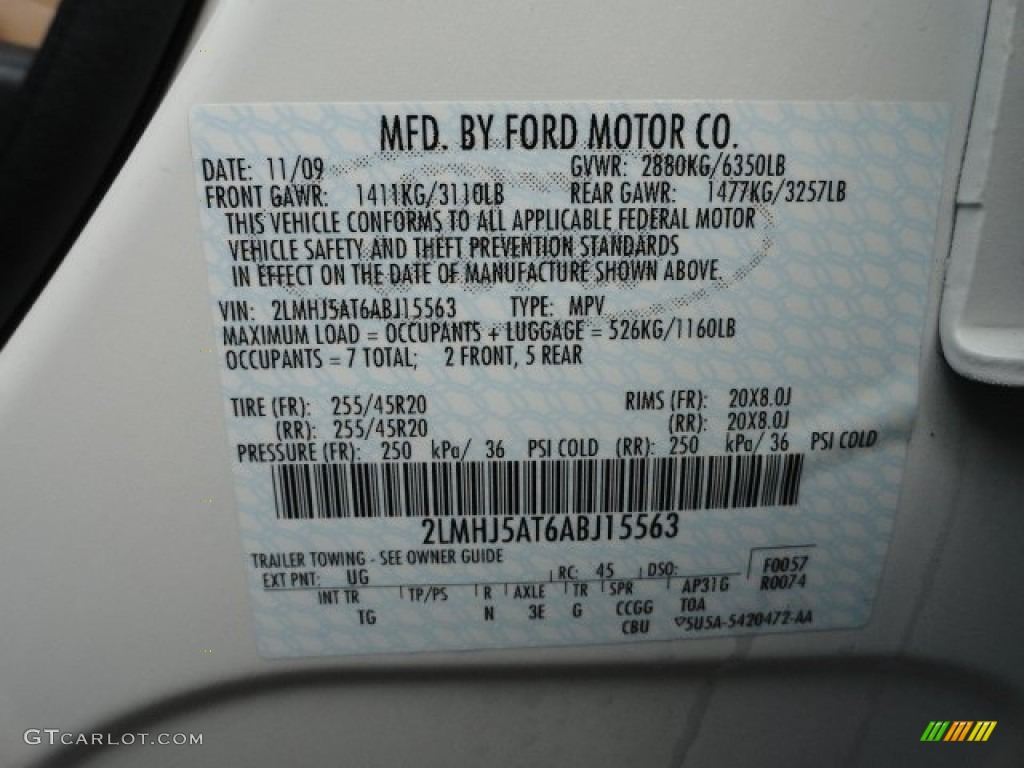 2010 MKT Color Code UG for White Platinum Metallic Tri-Coat Photo #61524430