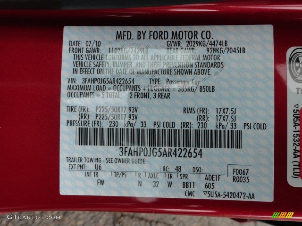2010 Fusion Color Code U6 for Red Candy Metallic Photo #61525405