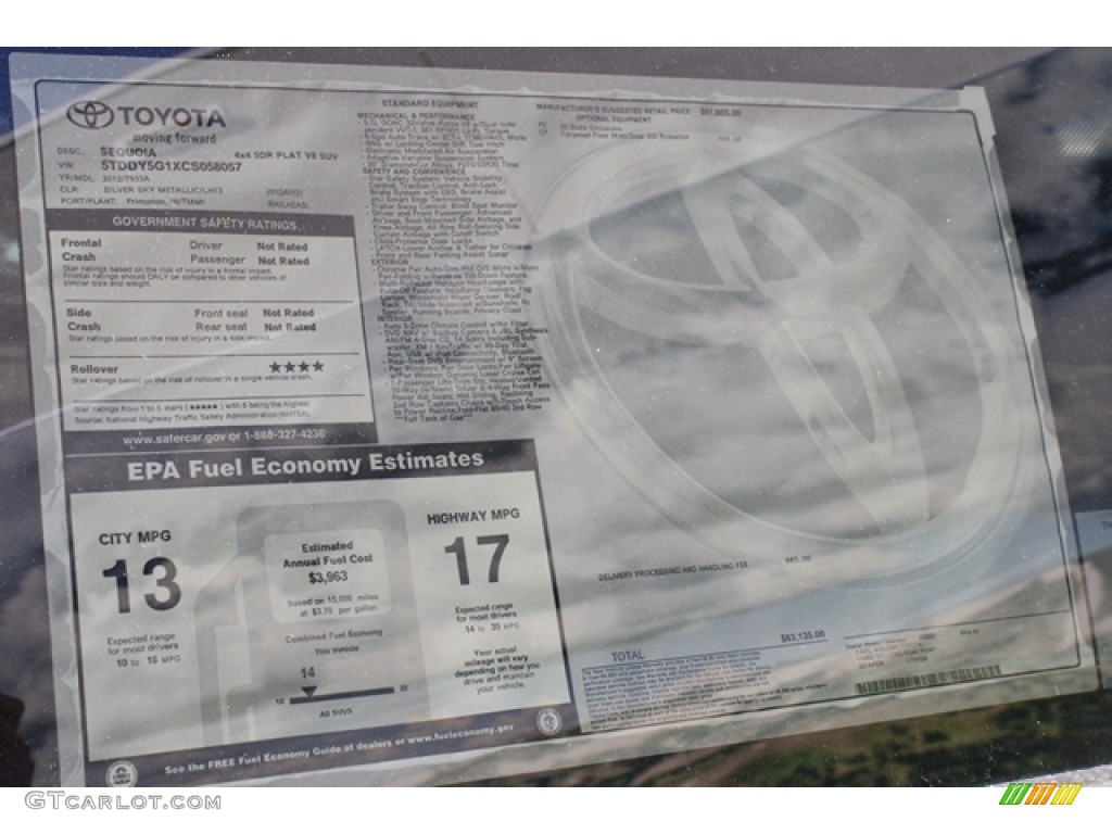 2012 Toyota Sequoia Platinum 4WD Window Sticker Photo #61525900