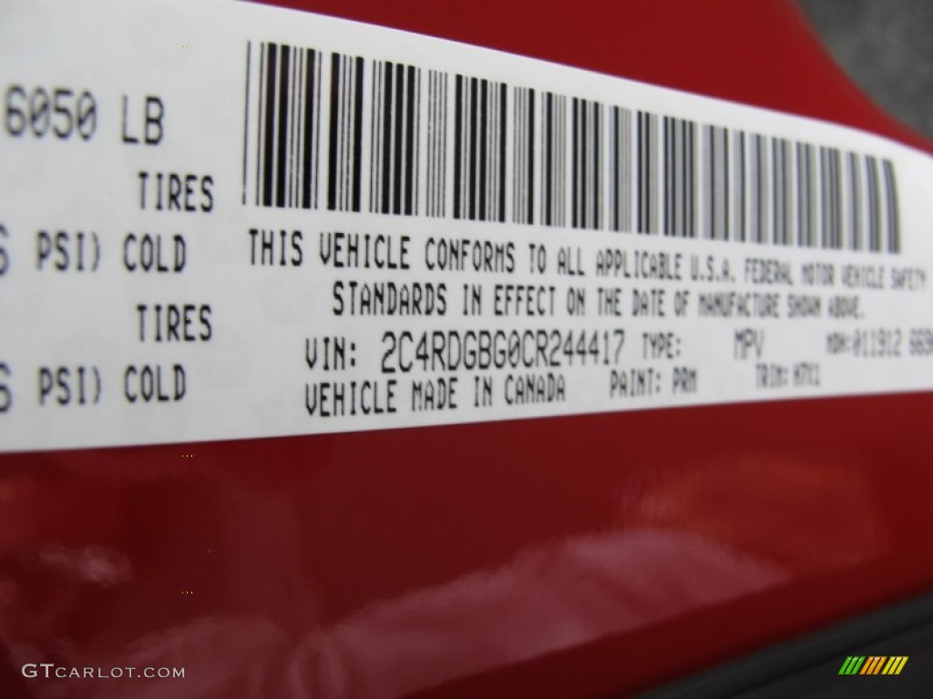 2012 Grand Caravan Color Code PRM for Redline 2 Pearl Coat Photo #61539863