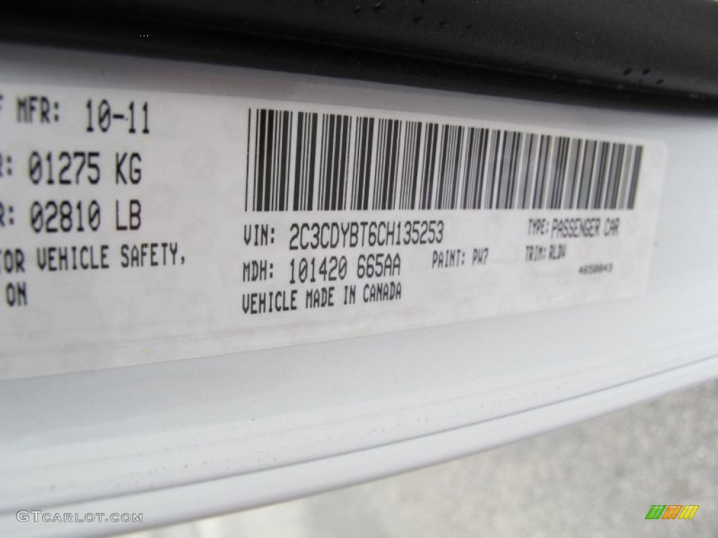 2012 Challenger Color Code PW7 for Bright White Photo #61540197