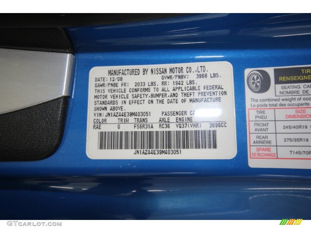 2009 370Z Sport Touring Coupe - Monterey Blue / Black Leather photo #10