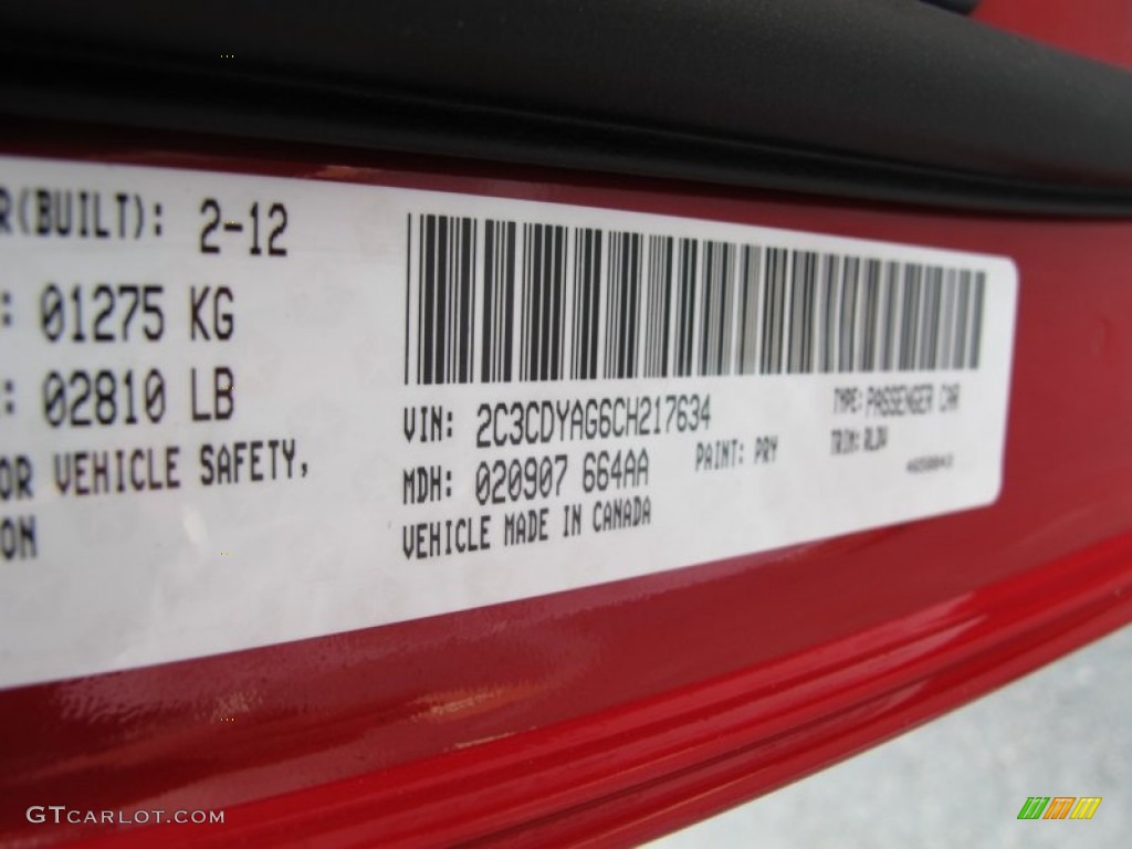 2012 Challenger Color Code PRY for Redline 3 Coat Pearl Photo #61540400