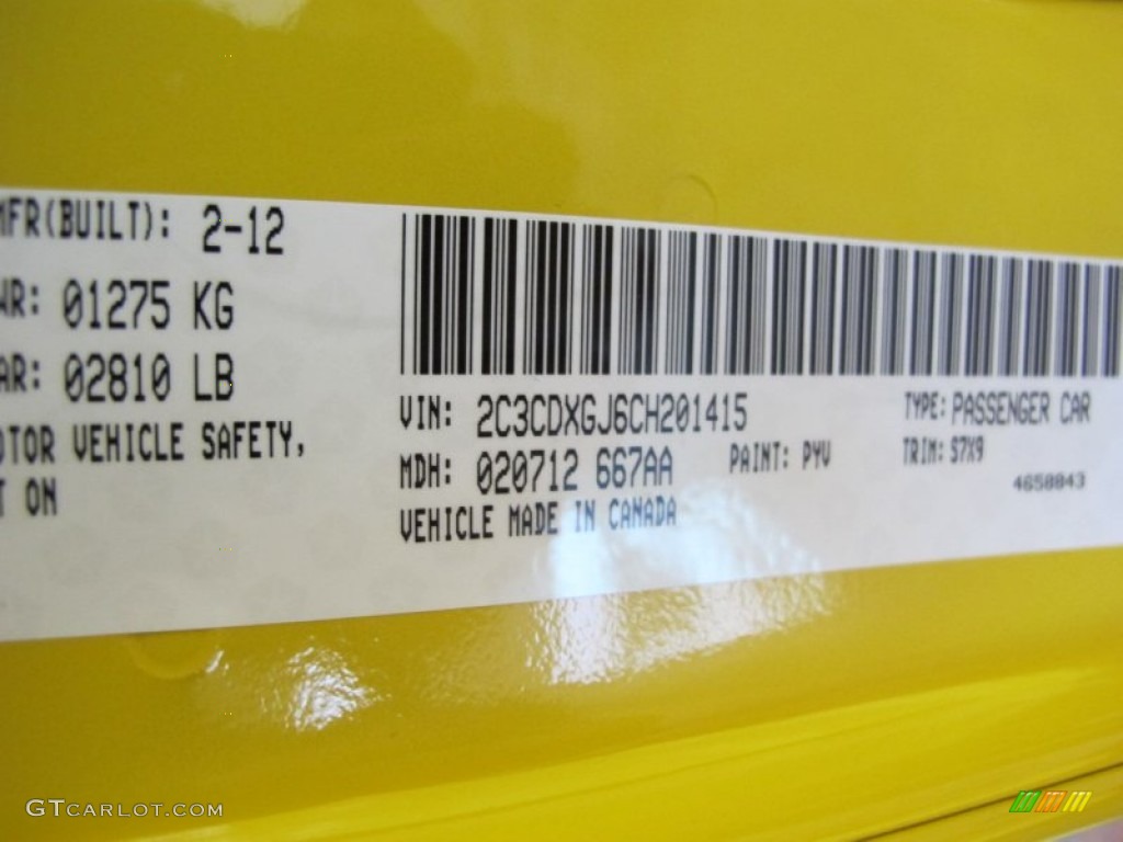 2012 Charger Color Code PYV for Stinger Yellow Photo #61541552