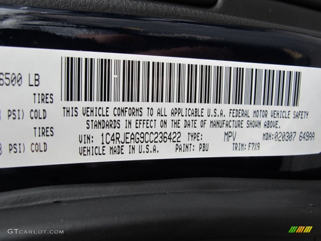 2012 Grand Cherokee Color Code PBU for True Blue Pearl Photo #61541894